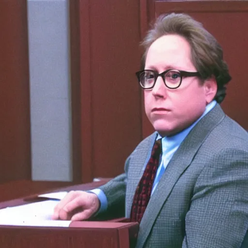 Image similar to James Spader as Alan Shore standing in a courtroom.