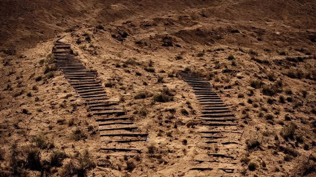 Image similar to stairs going nowhere in the middle of a desert, surrealism photography by Sarolta Bán