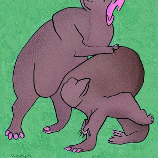 Prompt: the aardvark plays with the anaconda on a friday while taking out the trash, digital art