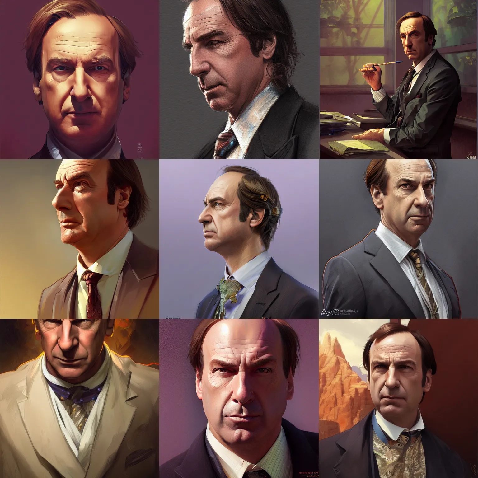 Prompt: Saul Goodman, portrait, highly detailed, digital painting, artstation, concept art, sharp focus, illustration, art by artgerm and greg rutkowski and alphonse mucha