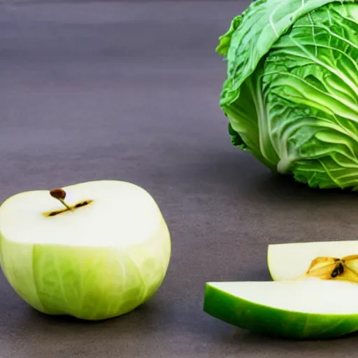 Prompt: cabbage stabbing an apple