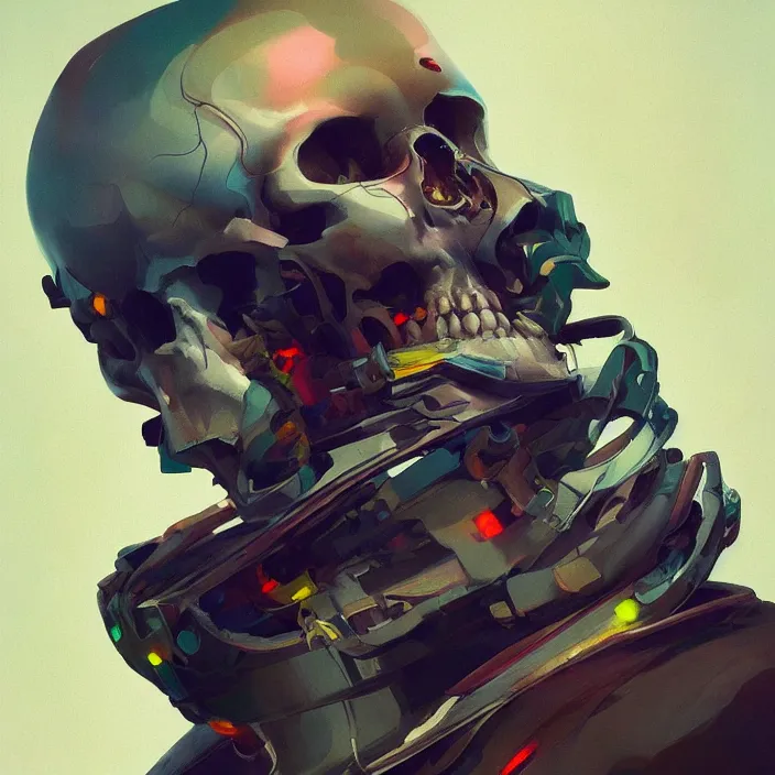 Image similar to a beautiful painting of a cyberpunk skull by sergey kolesov and pascal blanche and rhads. in style of colorful comic noir illustration, symmetry, sci fi, hyper detailed. octane render. trending on artstation