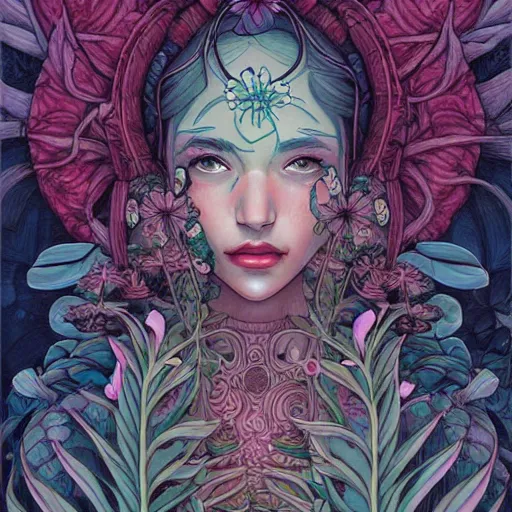 Image similar to goddess of plant medicine art by james jean and art by loish highly detailed painting trending on arstation vivid colors earth spirit