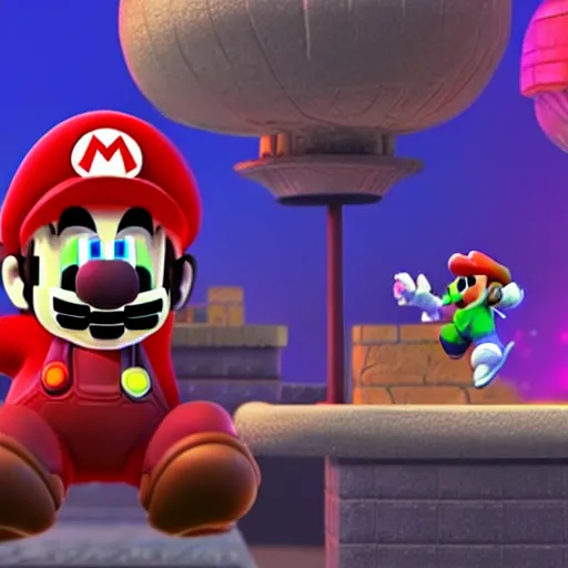 Prompt: “Pibby glitch Mario with other glitch monsters 8k resolution Unreal Engine”