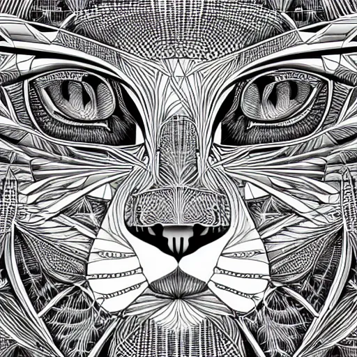 Prompt: a symmetrical portrait illustration of a cute cat hand drawn sketch on artstation 4 k intricate extremely detailed digital art by alex grey infinite wisdom sacred geometry