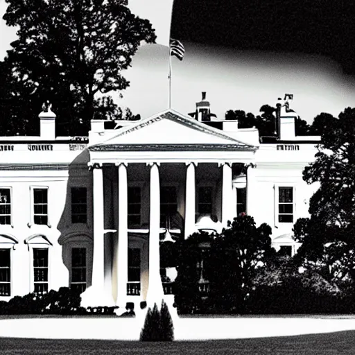 Prompt: Giant Grotesque Blob Monster Eating the White House, historical photo , Photorealistic