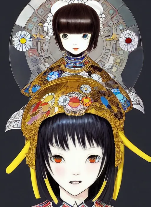 Image similar to takashi murakami, ilya kuvshinov, anime female knight in. ornate armor by, last exile, murata range, fine detail, perfect, dramatic lighting, dynamic composition, art deco, cel shading, vivid, rich texture, alphonse mucha, ( ( ( colorful ) ) ), ( ( ( yoshinari yoh ) ) ),