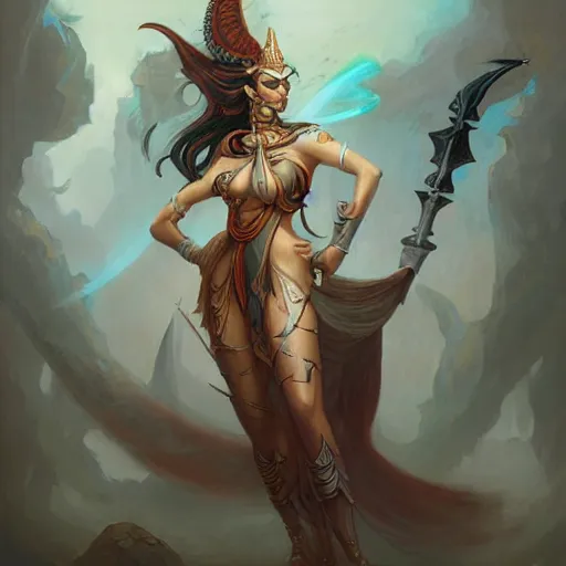 Prompt: Apsaras warrior ,by Peter Mohrbacher