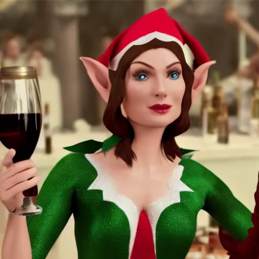 Image similar to elf drinking wine woman fantasy dramatic cinematic movie cgi