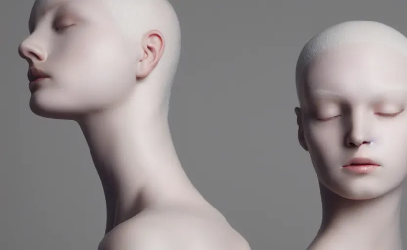 Image similar to human body and head and hair, posing, sss, white solid, pale skin