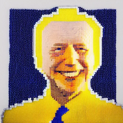 Prompt: A beadwork portrait of Joe Biden