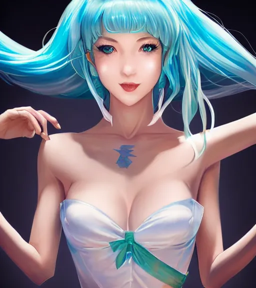 Prompt: Beautiful Hatsune miku by artgerm, rossdraws, magali villeneuve, Gil Elvgren, Earl Moran, Enoch Bolles, hands down