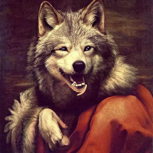 Image similar to retarded wolf portrait, renaissance painting