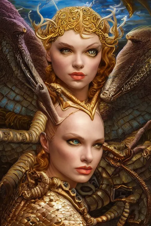 Image similar to Mystical Valkyrie, Portrait of a beautiful female Atlantean Reptilian Warrior, Realistic, Regal, Refined, Detailed Digital Art, Michael Cheval, Walt Disney (1937), François Boucher, Oil Painting, Steampunk, Highly Detailed, Cinematic Lighting, Unreal Engine, 8k, HD