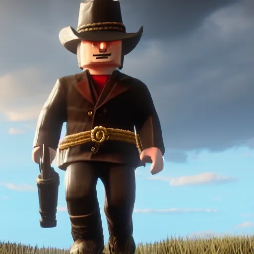 Image similar to Film still of Roblox Man, from Red Dead Redemption 2 (2018 video game)