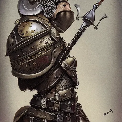Prompt: Lofi portrait with medieval armor, Pixar style by Joe Fenton and Stanley Artgerm and Tom Bagshaw and Tim Burton