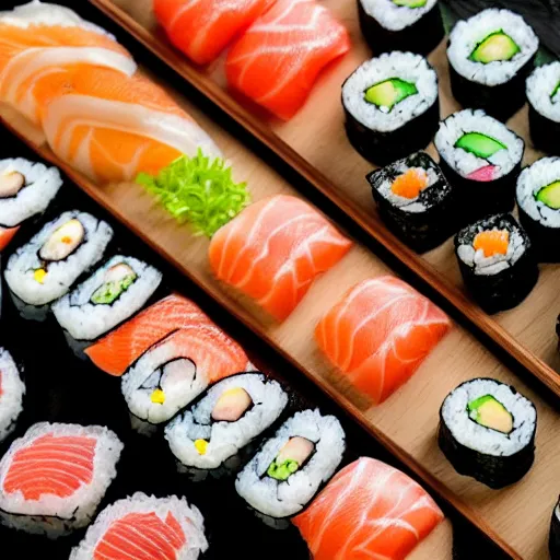 Image similar to photo of perfectly laid out sushi, high detail, 4k, complex