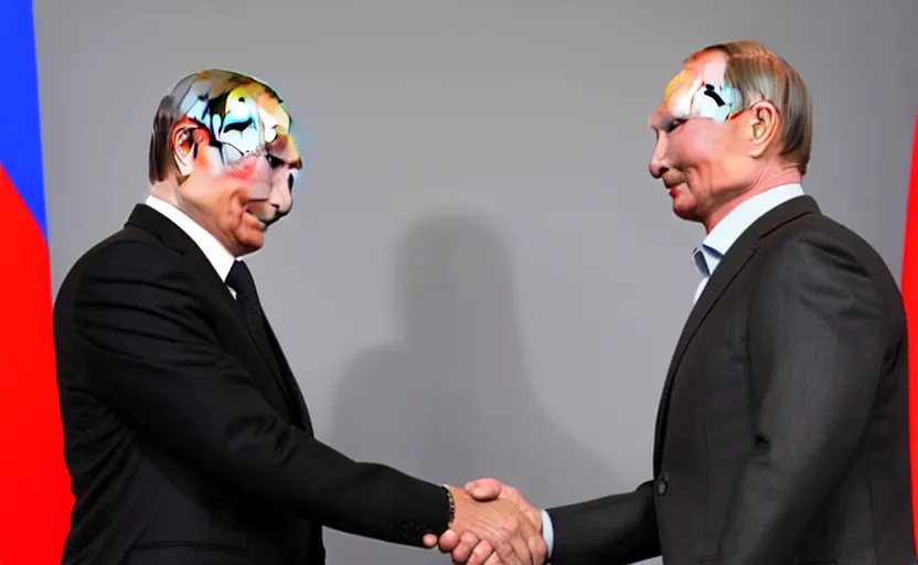 Image similar to vladimir putin shaking hands with billy herrington, press conference, 1 0 8 0 p, press photos