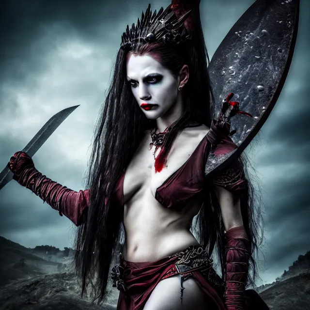 Image similar to photo of a vampire warrior queen highly detailed 8 k hdr smooth sharp focus high resolution award - winning photo