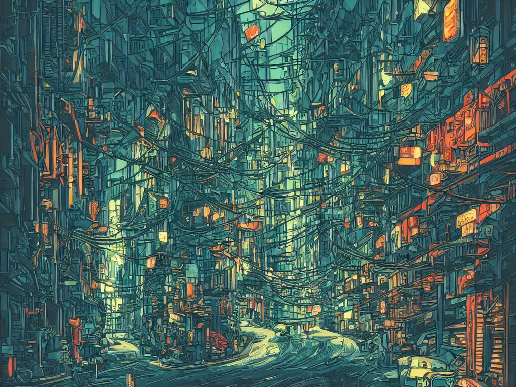 Image similar to industrial street in a cyberpunk city, by audrey kawasaki, dynamic composition, dramatic lighting, ultra detailed