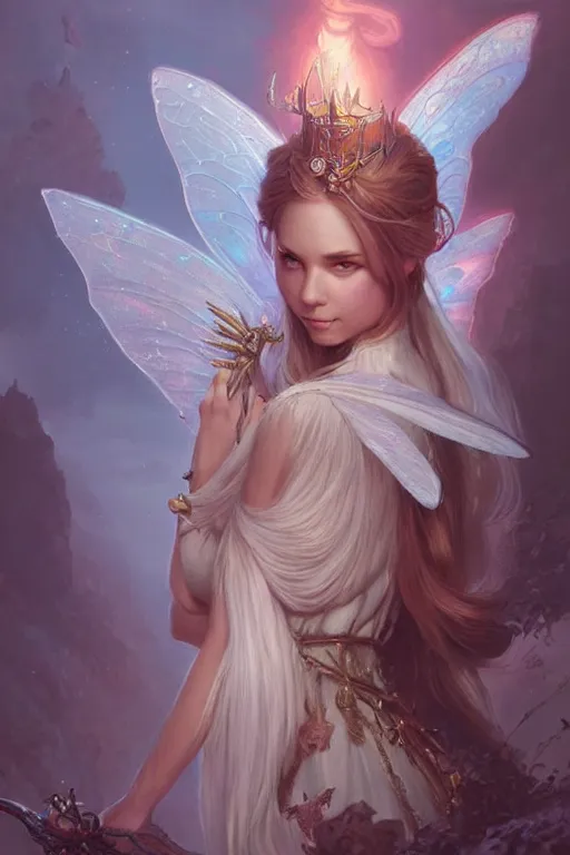 Image similar to fairy princess, highly detailed, d & d, fantasy, highly detailed, digital painting, trending on artstation, concept art, sharp focus, illustration, art by artgerm and greg rutkowski and magali villeneuve