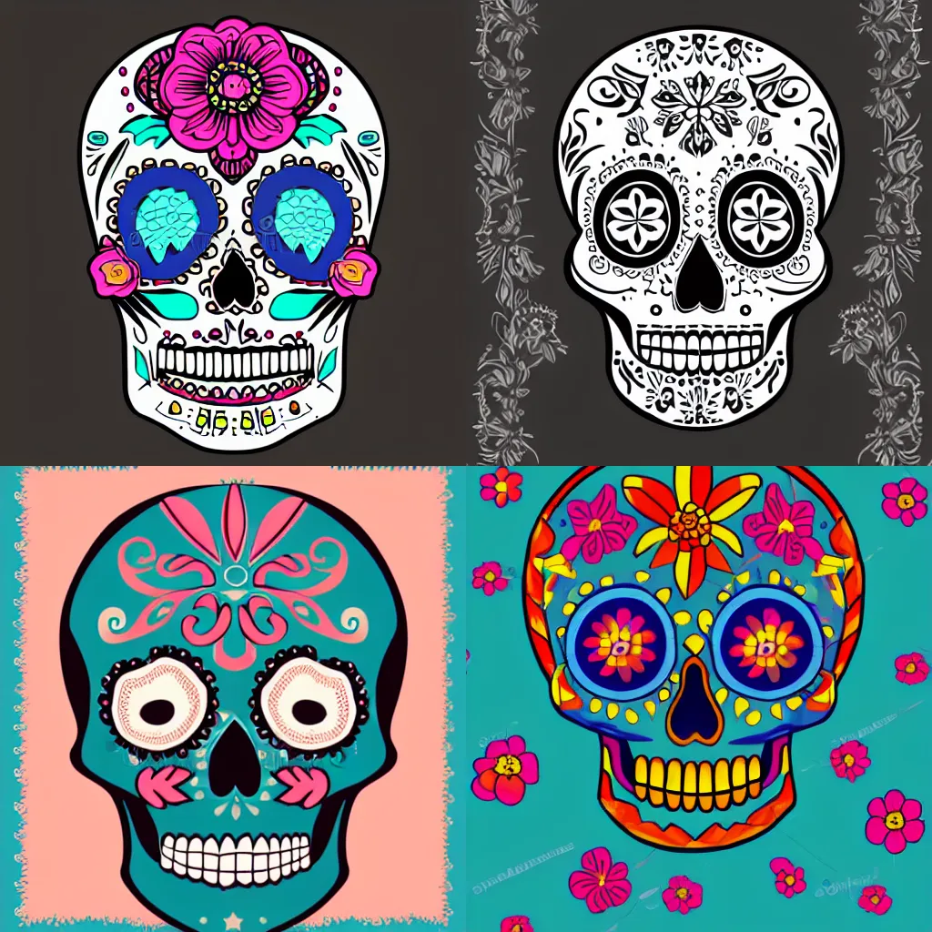 Prompt: sugar skull, vector illustration,