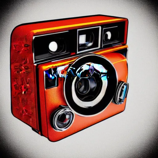 Prompt: 3 d render of a stacked vintage polaroid camera, vector illustration, with flash, retrofuturistic design