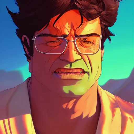 Prompt: ⁠portrait of The Incredible Hulk, New Mexican desert background, rich vivid colors, ambient lighting, dynamic lighting, 4k, HQ, official media, anime key visual, makoto shinkai, ilya kuvshinov, lois van baarle, rossdraws, detailed, trending on artstation