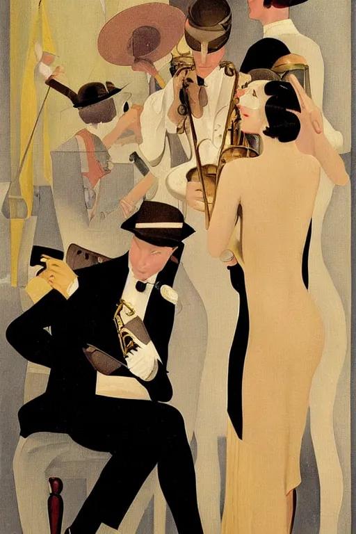 Prompt: a oil painting depicting a Jazz Age high society gentlment, 1920s style, smooth, highly detailed, high contrast, Coles Phillips, Dean Cornwell, JC Leyendecker, 8K
