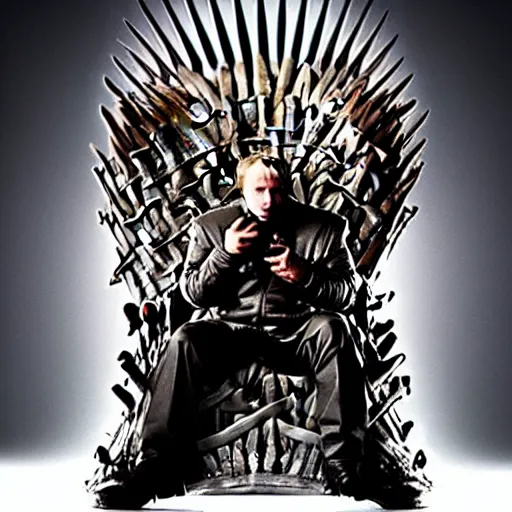 Image similar to “Putin sitting on the iron throne award winning, 4k realistic Photograph, face highly detailed”