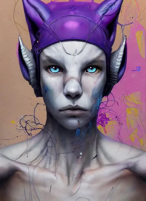 Image similar to beautiful portrait of lofi cyberpunk mewtwo, by Tristan Eaton, Stanley Artgermm, Tom Bagshaw, Greg Rutkowski, Carne Griffiths. trending on DeviantArt, face enhance, hyper detailed, trending on Artstation, 8k, masterpiece, graffiti paint, fine detail, full of color, intricate detail, golden ratio illustration