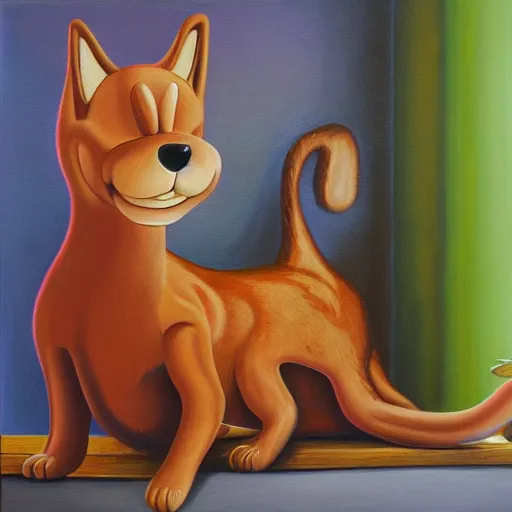 Image similar to catdog, hyperrealist oil painting