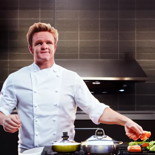 Prompt: unreal engine 5 photorealistic Gordon Ramsey cooking a unicorn in a pot in a intricate kitchen 4k