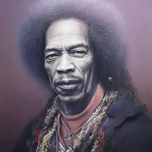 Prompt: UHD tonalism painting of an elderly, old Jimmy Hendrix, by Antonio Caparo and Ferdinand Knab and Greg Rutkowski, UHD, photorealistic, trending on artstation, trending on deviantart