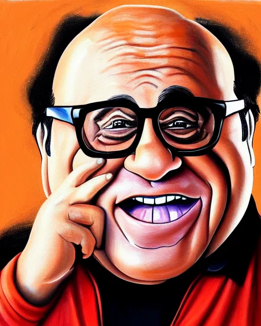 Image similar to painting portrait of danny devito as a rum ham, cartoon, warm lighting, danny devito has a rum ham body, danny devito's face on a rum ham. movie poster, trending on art station