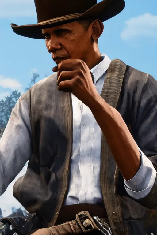 Image similar to obama 👌, cinematic, photoreal, by red dead redemption 2