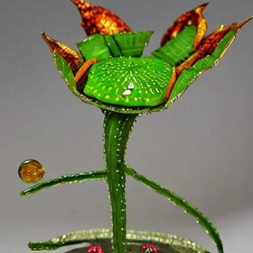 Image similar to venus flytrap made of crystal and gemstones