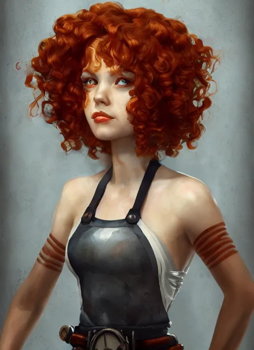 Image similar to biohazard portrait of curly orange hair girl bioshock, au naturel, hyper detailed, digital art, trending in artstation, cinematic lighting, studio quality, smooth render, unreal engine 5 rendered, octane rendered, art style by klimt and nixeu and ian sprigger and wlop and krenz cushart