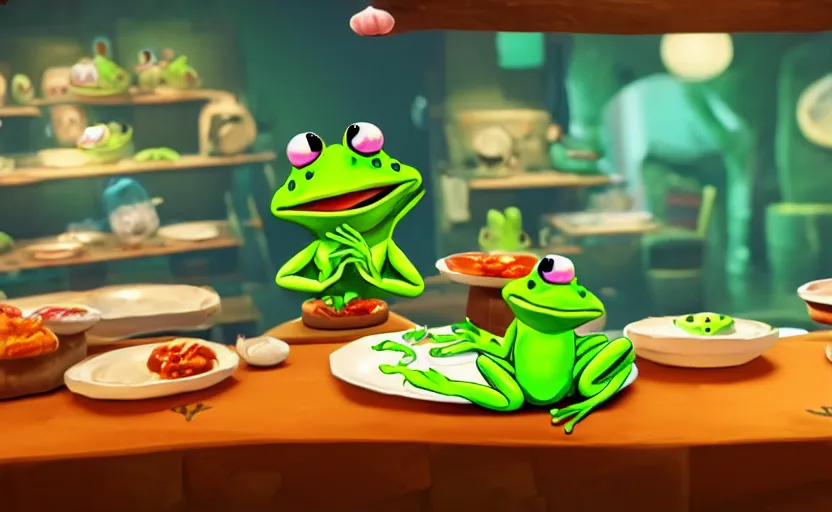 Image similar to ps 4 game about a cute frog chef, unity screenshot,
