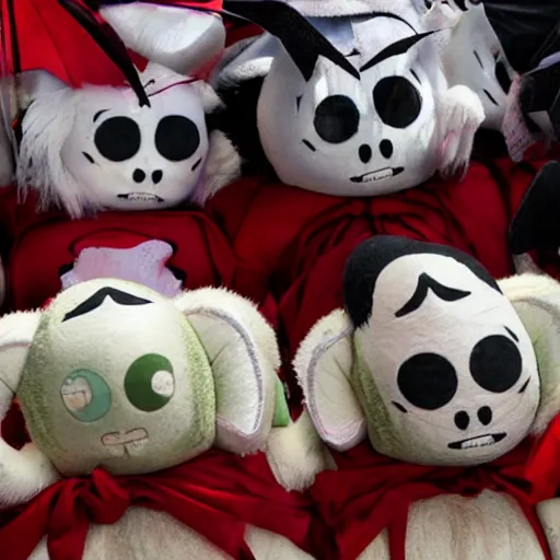 Image similar to haunting plushies being sold at an amusement park, devilish, nightmare - fuel, scary, cursed, evil, dark