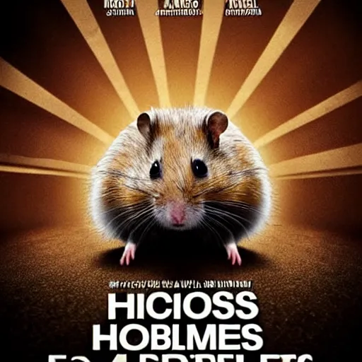 Image similar to an epic movie poster of a movie where a homeless hamster eats so much oatmeal he becomes obese