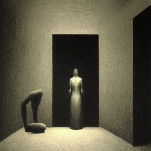 Image similar to monster in the room by zdzisław beksinski backrooms