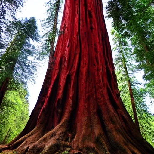 Prompt: Worlds largest RED wood tree