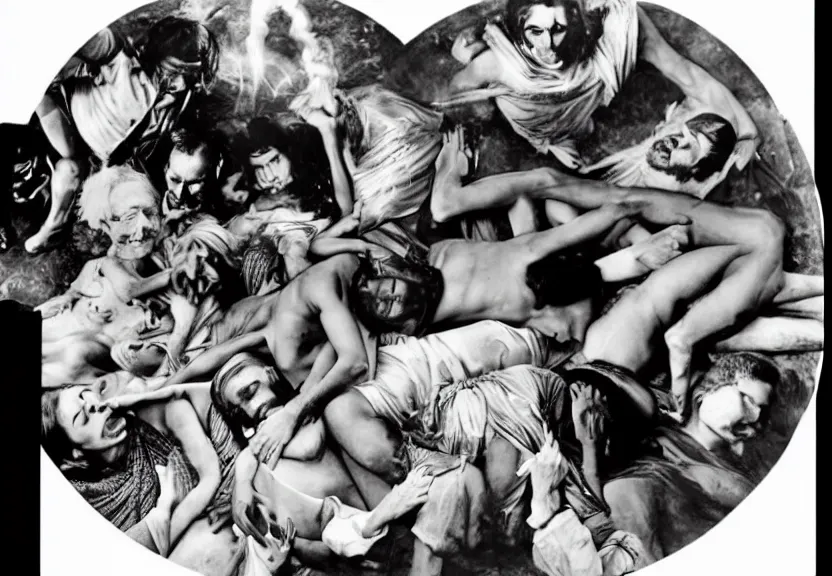 Image similar to smoke session for the ages: Gandhi , Obama, Jesus, And Lady GaGa in a circle on the floor getting high by Andy Warhol and Edward Curtis