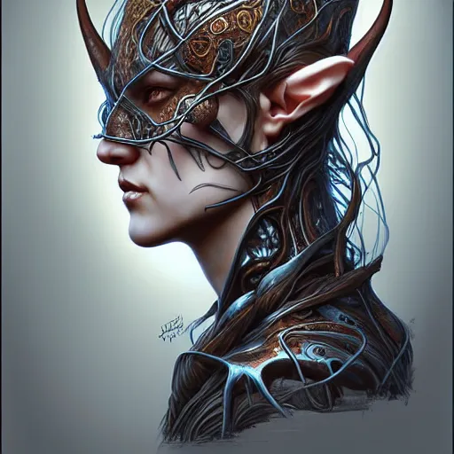 Image similar to digital art, centered head and shoulders of a elven ,intricate, veins, by James Jean and by artgerm , ultradetailed, charachter design, concept art, trending on artstation,