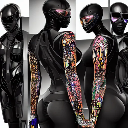 Image similar to love, diverse black cybersuits, from behind, connection rituals, wide wide angle, vivid, elaborate, highly detailed, beautiful lighting