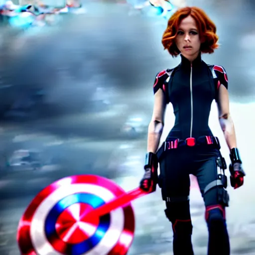 Image similar to Still image of Ochako Uraraka as Black Widow in Avengers (2012), cinematic shot, 8k, hyperdetailed