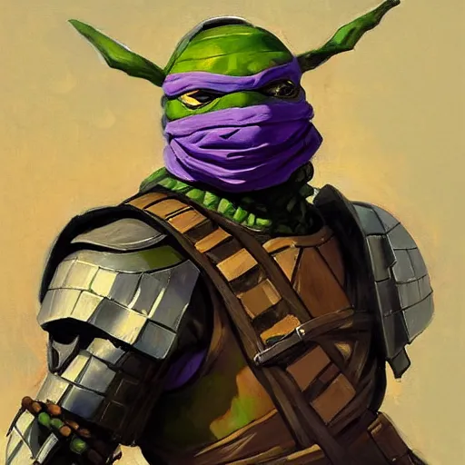 Image similar to greg manchess portrait painting of armored donatello of tmnt as overwatch character, medium shot, asymmetrical, profile picture, organic painting, sunny day, matte painting, bold shapes, hard edges, street art, trending on artstation, by huang guangjian and gil elvgren and sachin teng