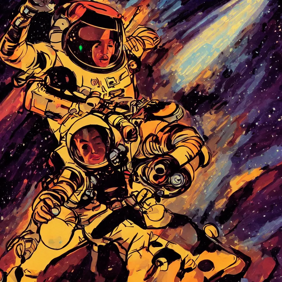 Prompt: portrait astronaut playing a keyboard by jack kirby, dynamic lighting, cinematic, epic composition, masterpiece