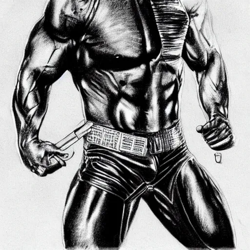 Prompt: pencil sketch of the rock as terminator ( 1 9 8 4 )